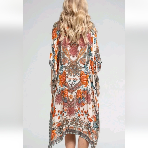 Macchia Di Ruggine Alabaster Dobby Jacquard Viscose Kimono OSFM Boho Indie - Picture 3 of 14